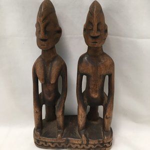 Carved Wooden African Couple Statue Dogon Mali